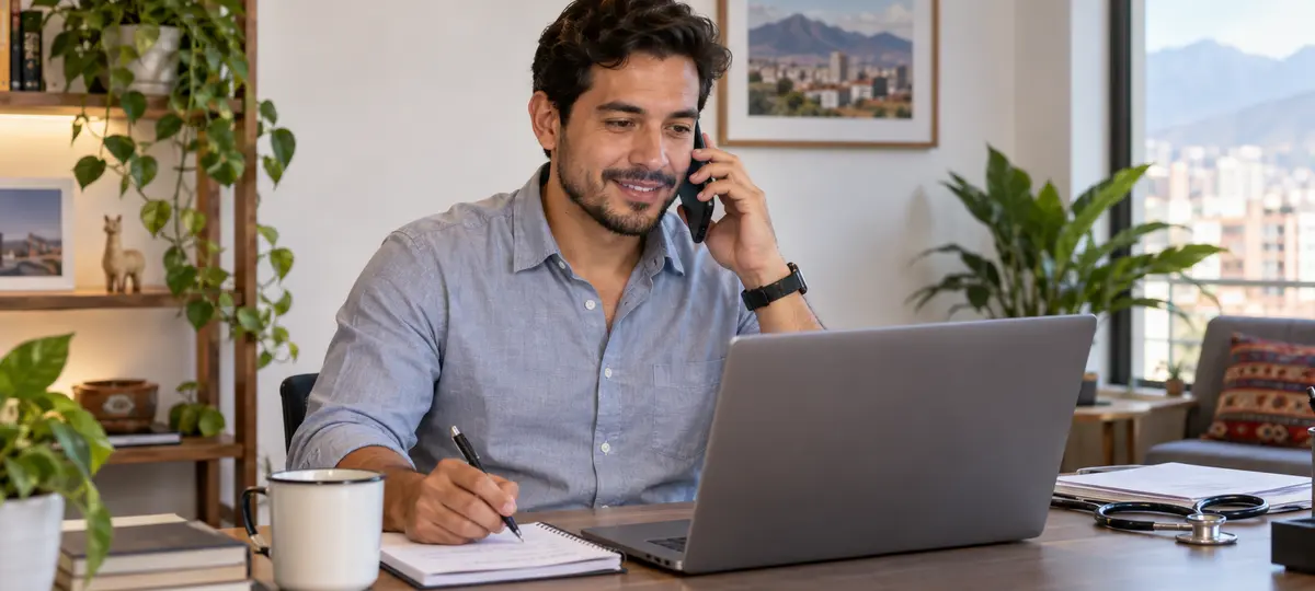 Latin American virtual medical receptionist answering patient calls