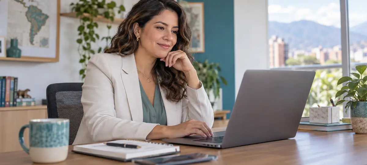 Latin American healthcare administrator browsing medical resources