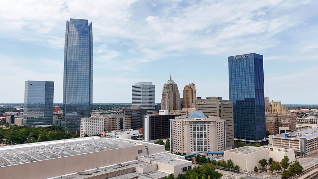 Oklahoma City skyline from drone